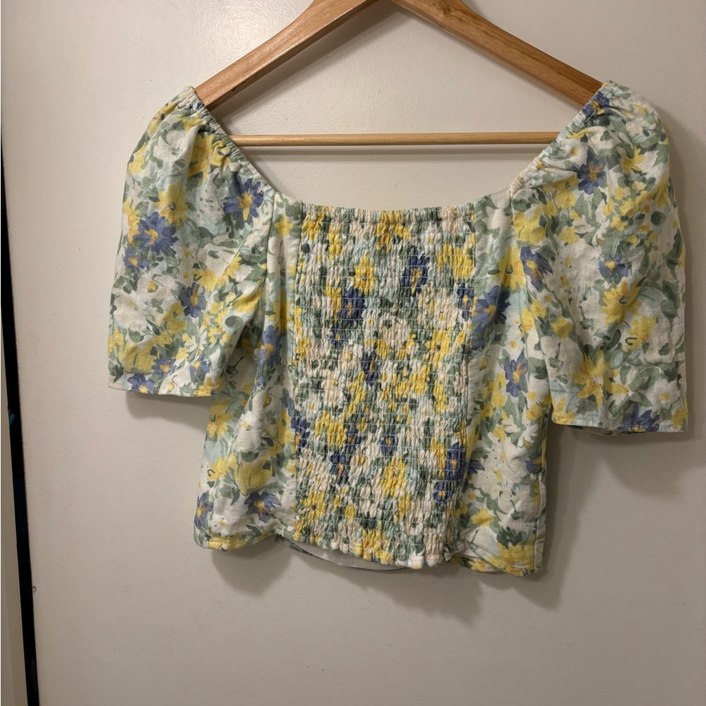 Abercrombie & Fitch Floral Linen-Blend Puff Sleeve Top - Picture 5 of 5